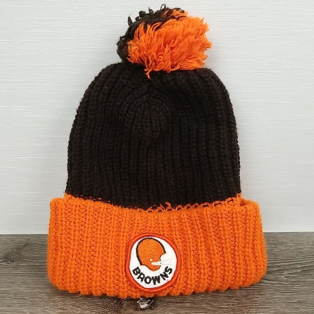 Vintage 70's 80’s Cleveland Browns NFL Knit Winter Pom Beanie Stocking Hat Cap